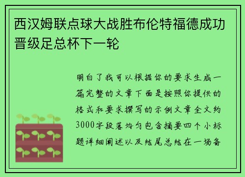 西汉姆联点球大战胜布伦特福德成功晋级足总杯下一轮